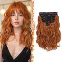 BARSDAR Ginger Copper Clip in Hair Extensions - 12 Inch Short Wavy Clip in Hair Extensions for Women - 6PCs Full Head Thick Soft Synthetic Cowboy Ginger Copper Hairpieces Daily Party