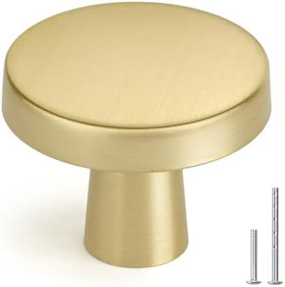 homdiy 10 Pack Gold Cabinet Knobs Round Brushed Brass Kitchen Handles Zinc Alloy Metal Hardware for Dresser Drawer Desk Cupboard