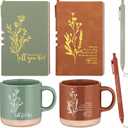 Didaey 6 Sets Employee Appreciation Gifts Set 13oz Boho Floral Ceramics Coffee Mugs with A6 Leather Notebooks Ballpoint Pens Bulk Office Thank You Gift for Coworkers Staff Team Nurse