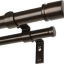 Double Curtain Rod 72 to 144 Inch, HOTOZON 1 Inch Heavy Duty Curtain Rods for Windows, Telescoping Double Drapery Rod with Simple Cap Finials, Bronze