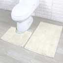 Reyox Bathroom Rugs Sets 2 Piece, Soft Non Slip Absorbent Chenille Bath Mat and U-Shaped Contour Toilet Rug Beige (19.7"x31.5", 19.7"x19.7")