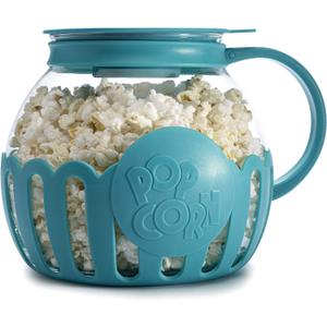 Ecolution Patented Micro-Pop Microwave Popcorn Popper with Temperature Safe Glass, 3-in-1 Lid Measures Kernels and Melts Butter, Made Without BPA, Dishwasher Safe, 3-Quart, Teal