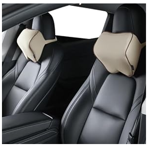 Crofy 2 Pack Car Neck Pillow, Softness Car Headrest Pillow for Driving with Adjustable Strap, 100% Memory Foam and Breathable Removable Cover, Comfortable Ergonomic Design (Beige)