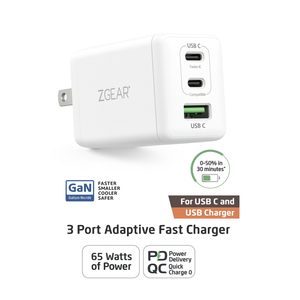 ZGear 3 Port Adaptive Fast Charger 65 Watts Of Power