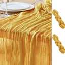 Asee'm 2pcs Cheesecloth Table Runner 120 Inches Long Gold Boho Gauze Cheese Cloth Runner 10FT Rustic Sheer Table Runners for Christmas Wedding Party Baby Shower Spring Easter Decoration, 2 PACK
