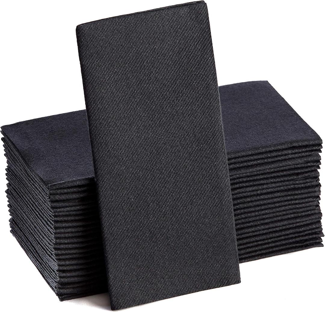 Black Paper Napkins | Linen Feel Guest Disposable Cloth Like Dinner Napkins | Hand Towels | Soft, Absorbent, Paper Hand Napkins for Kitchen, Bathroom, Parties, Weddings, Dinners Or Events | 50 Pack