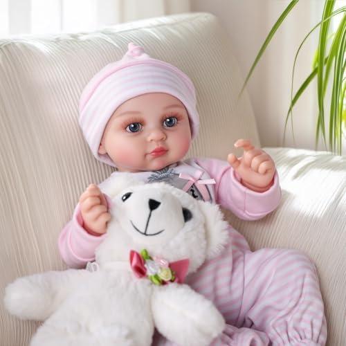 BABESIDE Baby Dolls, 15-Inch Realistic Cute Soft Cloth Body Baby Doll Real Life Baby Dolls with Accessories in Rainbow Plush Bear Outfit for 3+ Year Old Girls Gifts, Pretend Play, Collection