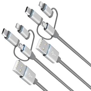 3 in 1 Charging Cable Adapter,Apple MFi Certified Lightning,Type-C,Micro USB Cable,Compatible with iPhone 16/15/14,iPad,Huawei, HTC,LG,Samsung Galaxy,Sony Xperia,Car Play(2 Pack,3.5ft)