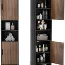 Tall Storage Cabinet, 13.15 Inch Narrow Bathroom Cabinet with USB Magnetic Light, Open Shelf, Magnetic Doors, 2 Adjustable Shelves, Anti-Tip Kit for Small Spaces, Living Room, Black, 57.1" H, 11.81"d X 13.39"w X 57.1"h