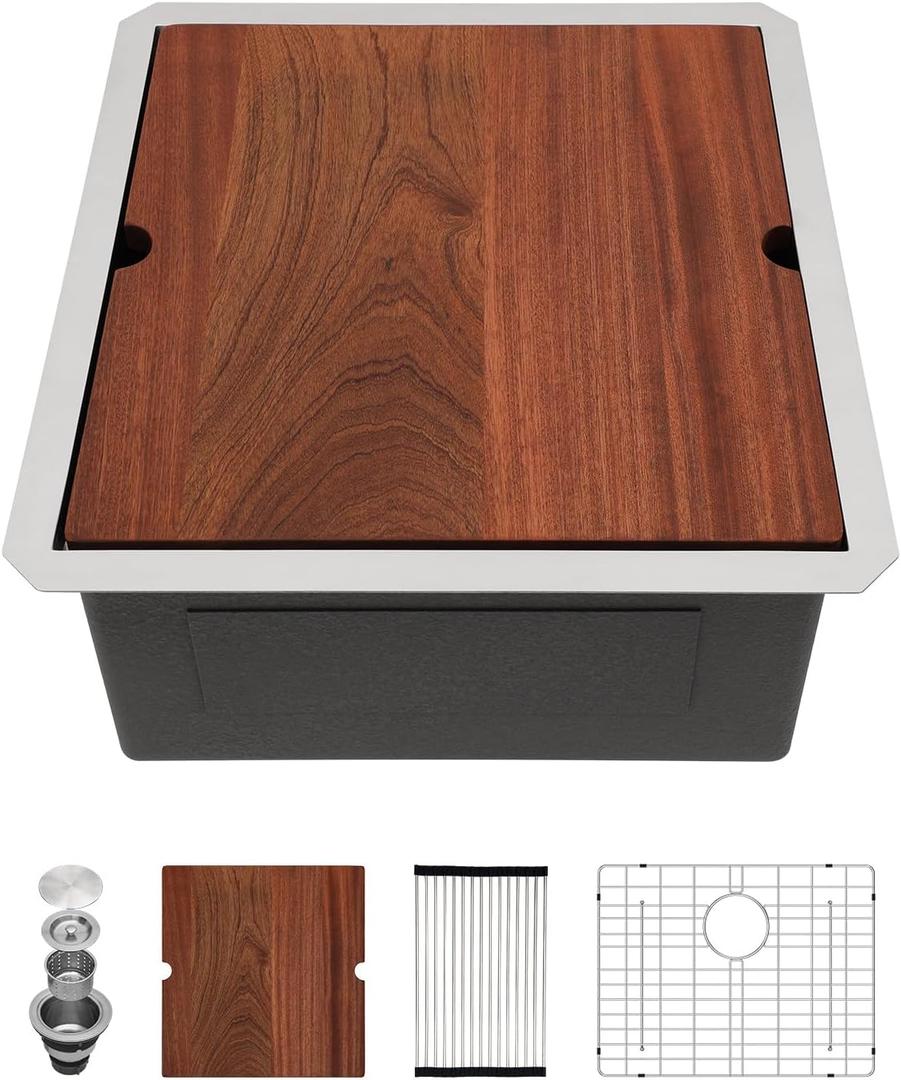 Sarlai 21 Undermount Kitchen Sink - 21"x19" Undermount Bar Sink Ledge Workstation Single Bowl 16 Gauge Stainless Steel RV Bar Prep Small Kitchen Sinks Basin, 21"x19"x10"