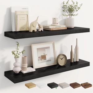 Dreamland 36 Inches Wall Mounted Wood Floating Shelves, Black, 2 Pack