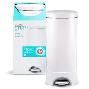 Munchkin STEP Diaper Pail Powered by Arm & Hammer, #1 in Odor Control, Award-Winning, Includes 1 Snap, Seal & Toss Bag, 1 Starter Refill Ring, and 1 PUCK Baking Soda Cartridge