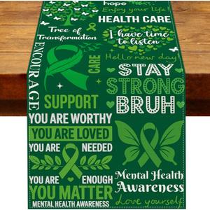 Mental Health Awareness Table Runner Motivational Inspirational Quotes May Decoration Green Ribbon Home Kitchen Dining Room Table Decor