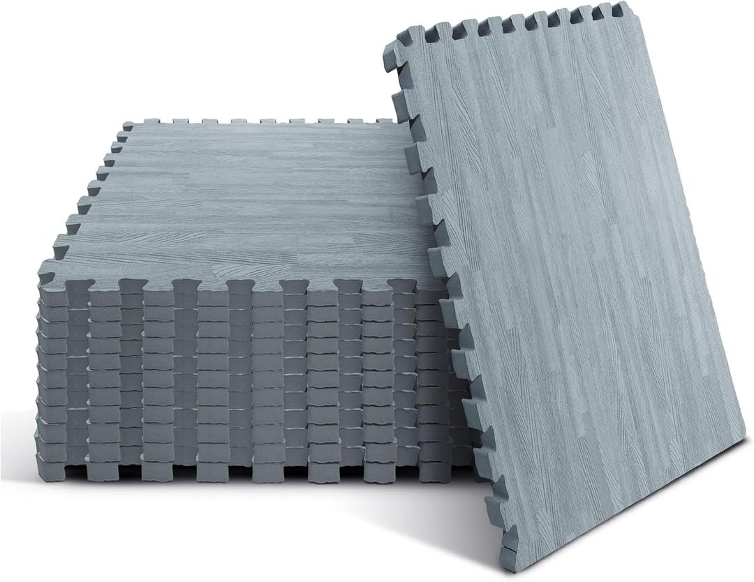 Yes4All EVA Interlocking Mats, Puzzle Floor Tiles, Foam Floor Padding with Border for Furniture, Home Space, Living Room, Garage (J. 48 Square Feet (12 Tiles) - Slate)