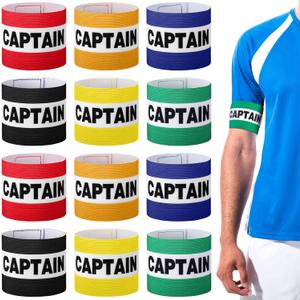 Simgoing 12 Pcs Soccer Captain Armbands Elastic Wrist Armbands Adult Team Leader Adjustable Sports Accessories