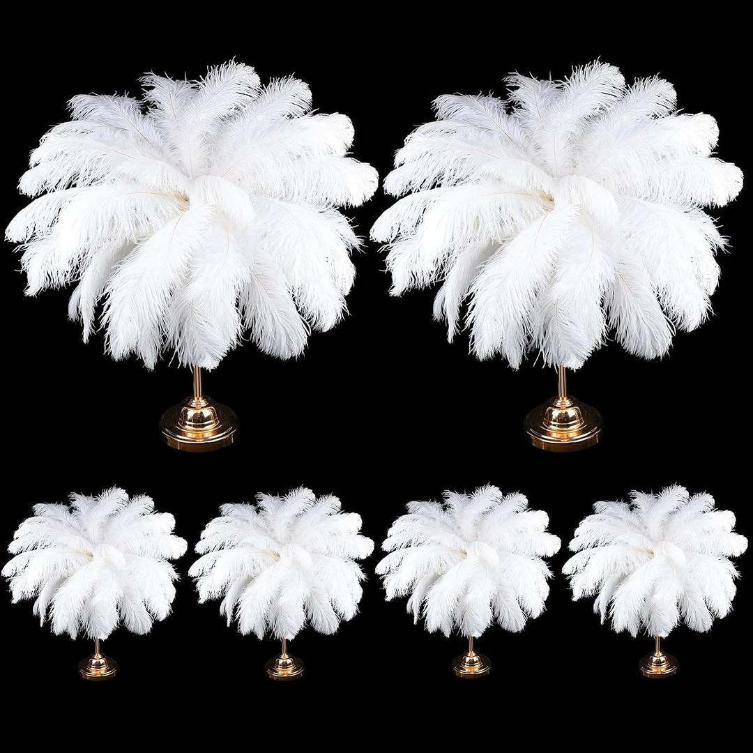 XunYee 100 Pcs Large Natural Ostrich Feathers Plumes Bulk for Centerpiece 16-18 Inch (40-45 Cm) Feathers for DIY Crafts Christmas Wedding Masquerade Party Decorations(White)