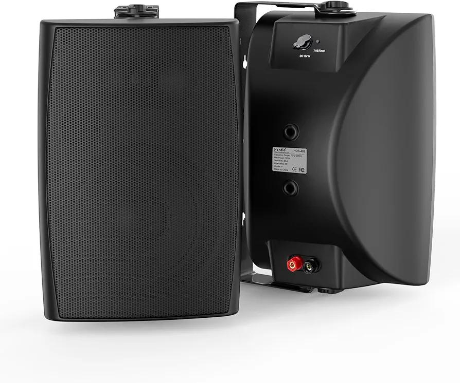 Herdio 4 Inches 200 Watts Outdoor Bluetooth Speakers, Bluetooth 5.3,TWS Stereo Paring,Wall Mount Speaker System Waterproof Suitable for Patio Home Poolside Deck Backyard (Pair, Black)