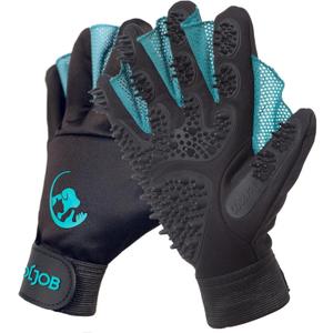 COOLJOB Patented Pet Grooming Gloves with Web, Reusable Washable Cleaning Brush Massage Hair Remover for Short Long Haired Dog Cat Horse Animal, Washing Bathing Shedding Supplies, Medium, Blue Black