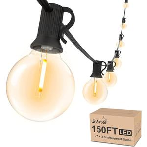 Svater Outdoor String Lights 150 FT, Patio Light with 78 Shatterproof LED Bulbs, Outside Plastic Hanging G40 Globe Lights for Cafe Market Bistro Backyard, Dimmable Warm White 2700K