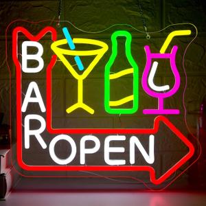Bar Open Neon Sign for Wall Decor Dimmable Cocktail Neon Light for Man Cave LED Open Bar Sign for Home Bar Beer Cocktail Store Business Pub Party Art Christmas Birthday Gifts Size13.7*12.1In(WZCP356)