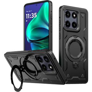 Military Grade Protection Heavy Duty Case for Motorola Moto Edge 60 Series, Black with Rotating Ring Kickstand