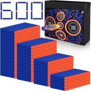 600PCS Refill Bullets Fit for Nerf Guns N-Strike Elite Series Blasters Toy Guns Darts with Portable Shooting Practice Target Toy Storage Mesh Bag