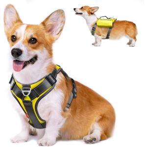 Fida Dog Harness, Multi-Functional No-Pull Pet Vest Harness with Saddle Bags Backpack, Front Leash Clip, Adjustable Soft Padded Reflective No-Choke Dog Vest Heavy Duty for Medium Dog, M, Yellow