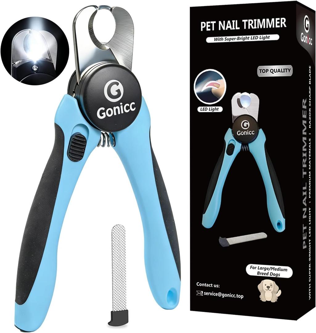 Gonicc LED Pet Nail Clippers for Dogs & Cats, Light-Up Dog Nail Trimmer with Safety Lock & Builtin File, Professional Stainless Steel Nail Clippers for Pets