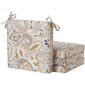 Outdoor 18 inch Square Patio Dining Chair Pads – Comfortable Fiber-Filled Seat Cushions with Ties, Reversible Polyester Fabric - Arctic Paisley, Set of 2