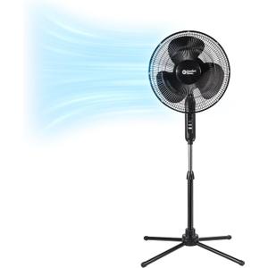 Comfort Zone 16-Inch Oscillating Pedestal Fan  3-Speed High-Velocity Cooling, Adjustable Height & Tilt, Quad-Pod Folding Base, Black  ETL Listed