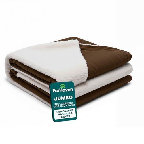 FurHaven Replacement Dog Bed Cover for Sherpa & Suede Snuggery, Fits Cool Gel-Top Foam Beds & Solid Orthopedic Foam Beds, Machine Washable, Jumbo XL (44 inch), Espresso