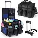 Large Rolling Cleaning Caddy Bag with Detachable Trolley,Cleaning Cart on Wheels with Shoulder Strap,Cleaning Supplies Organizer for Housekeepers,Black