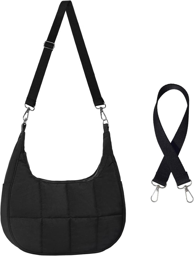 Puffy Crossbody Bags for Women, Small Nylon Quilted Purse with 2 Straps, Lightweight Crossbody Handbags for Women