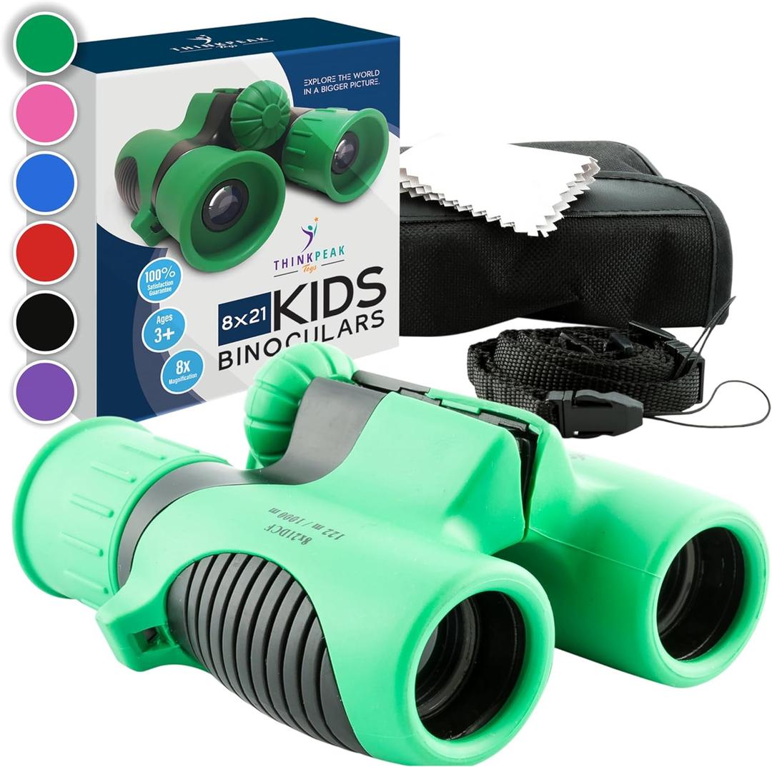 Think Peak Green Binoculars Science Toy for Kids Ages 3-12 Years - Real Compact Outdoor Adventure & STEM Educational Nature Hiking Explorer for Bird Watching, Camping Childrens Birthday Gift