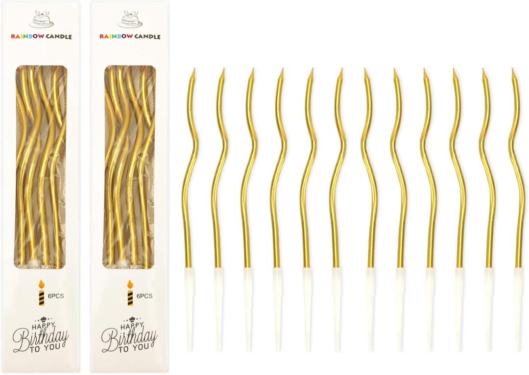 Twisty Birthday Candles 42 Pcs Gold Spiral Coil Candles for Cake Decoration Wedding Party (Metallic Colorful)