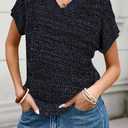 Cakulo Summer Crochet Tops for Women 2025 Short Sleeve V Neck Hollow Out Knit Beach Cover Up Casual Sweater Top (XL)