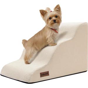 Aodisman Dog Stairs for Small Dogs,3 Step Dog Ramp for Couch and Bed,Pet Stairs with Non-Slip Bottom for Old Cats,Indoor Pet Steps,Comfort,Durable,15.4" H (Beige)