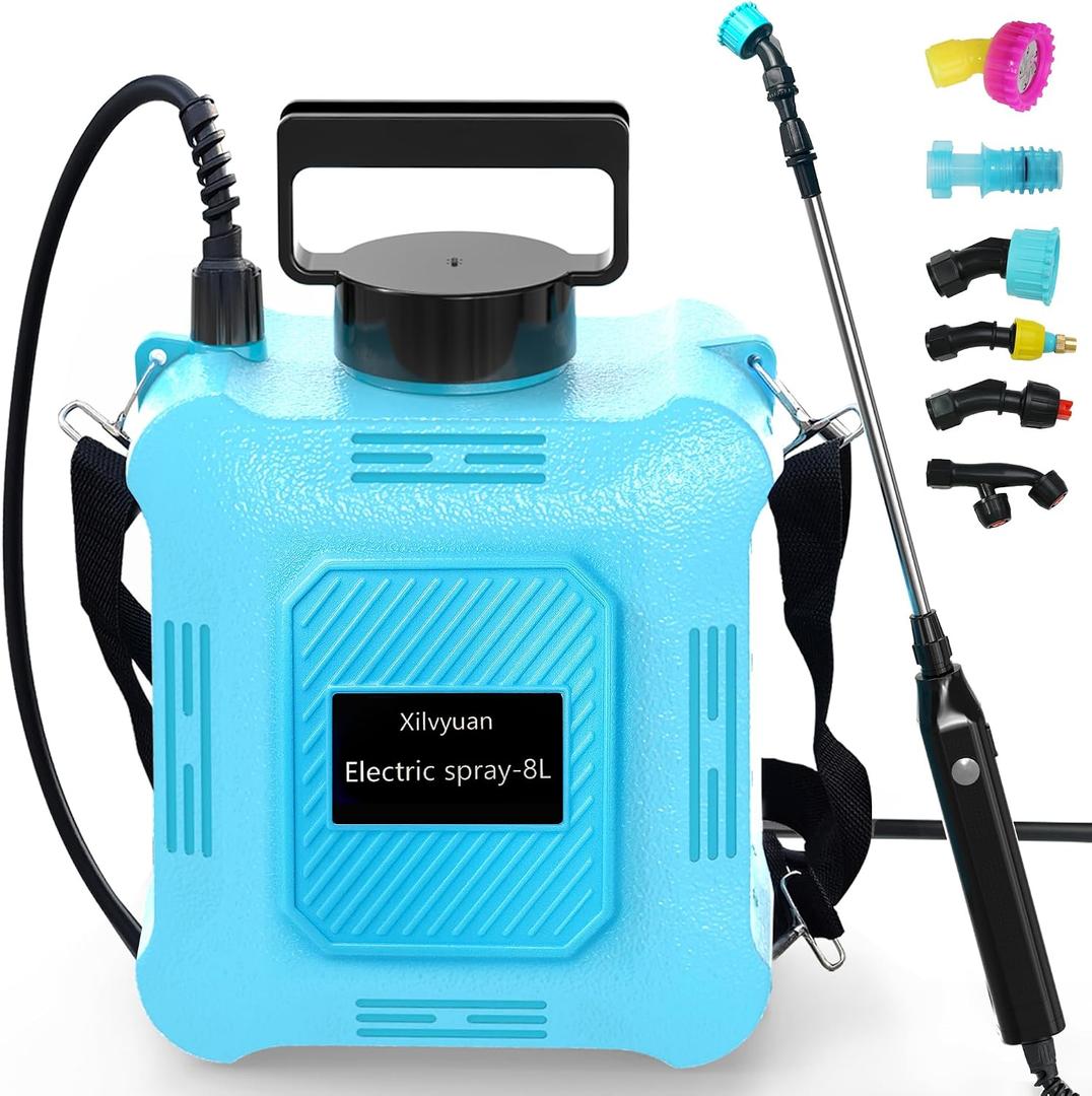 Battery Powered Sprayer 2 Gallon Garden Sprayer, Advance Electric Sprayer with 2 Adjustable Speed, 6 Mist Nozzles, USB Rechargeable with for Yard Lawn Garden (Sprayer-2 Gallon)
