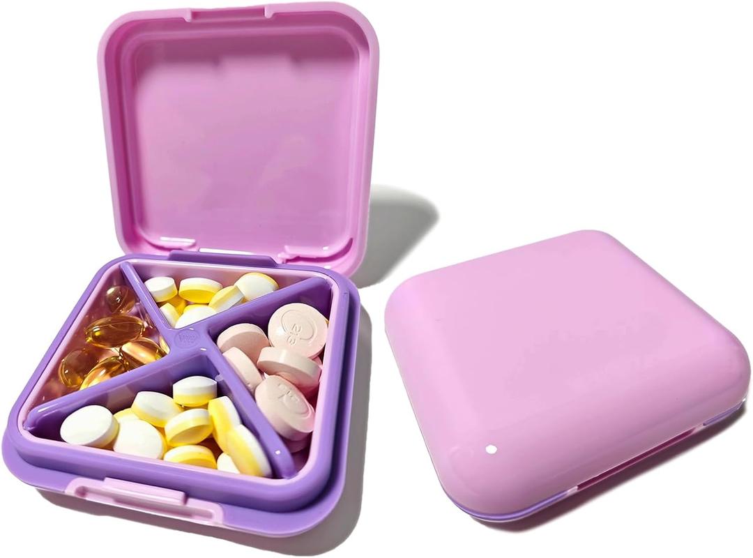 Small Pill Box, Small Pill Case Organizer Portable Daily Pill Container Medication Travel Case Pill Holder Medicine Case for PursePurple