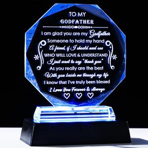 YWHL Godfather Gift with Colorful Base Engraved to My Godfather Crystal Keepsakes Gifts from Godchild on Fathers Day Christmas Thanksgiving Birthday Crystal Gifts for Godfather from Goddaughter Godson
