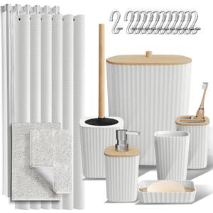 Clara Clark Bathroom Accessories Set - Bathroom Set, Bathroom Sets with Shower Curtain and Rugs, Shower Curtain Set with Bathroom Trash Can - White - 22PC