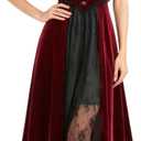 Women Vintage Floral Print Goth Dress Sleeveless Backless Layered Mesh Ruffle Midi Gothic Halloween Dresses (M)