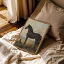 Vintage Black Horse Wall Art Cottagecore Horse and Dog Wall Decor Painting, Moody Rustic Animal Poster Canvas Print Picture for Living Room Bedroom 16x24 inch Wood Framed