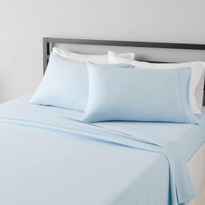 Amazon Basics Lightweight Breathable Super Soft Easy Care Brushed Microfiber 4-Piece Bed Sheet Set with 14-Inch Deep Pockets, Wrinkle Resistant, Queen, Light Blue, Solid