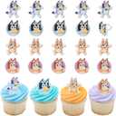 DecoPac Bluey So Much Fun Rings, 24 Cupcake Decorations Featuring Bluey, Bingo, Bandit, and Chilli, 3D Food Safe Cake Toppers 24 Pack