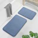 Yimobra Memory Foam Bathroom Rugs Sets 2 Piece - Super Soft Absorbent Quick Dry Bath Mat Set, Machine Washable Non Slip Floor Carpet for Tub Shower & Single Sink (17x24 & 31.5x20 Inch, Denim Blue)