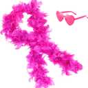 Feather Boa with Heart Rimless Sunglasses,4 ft Feather Boa for Bachelor Party Halloween Christmas Costume Accessory (Hot Pink)