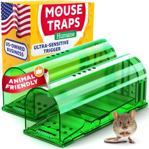 Humane Mouse Trap (2-Pack) Ultra-Sensitive Catch & Release Live Mice Traps Fast Home, Indoor & Outdoor Control Safe for Kids & Pets Reusable No-Kill Design