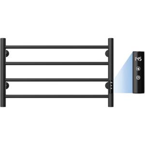 QAOYEDE Towel Warmer Rack for Bathroom, Wall Mounted 26 Inch Heated Towel Rack, 4 Bar Heated Racks Intelligent Touch Screen Timer, Plug-in, Fast Heating, Matte Black
