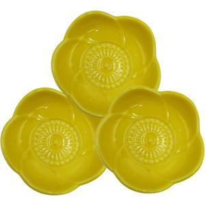 Needzo Tiny Ceramic Yellow Flower Condiment Serving Bowls, Soy Sauce Dipping Dishes and Charcuterie Cups, Kitchen and Party Dish Accessories and Essentials, Set of 3, 3 Inches Diameter